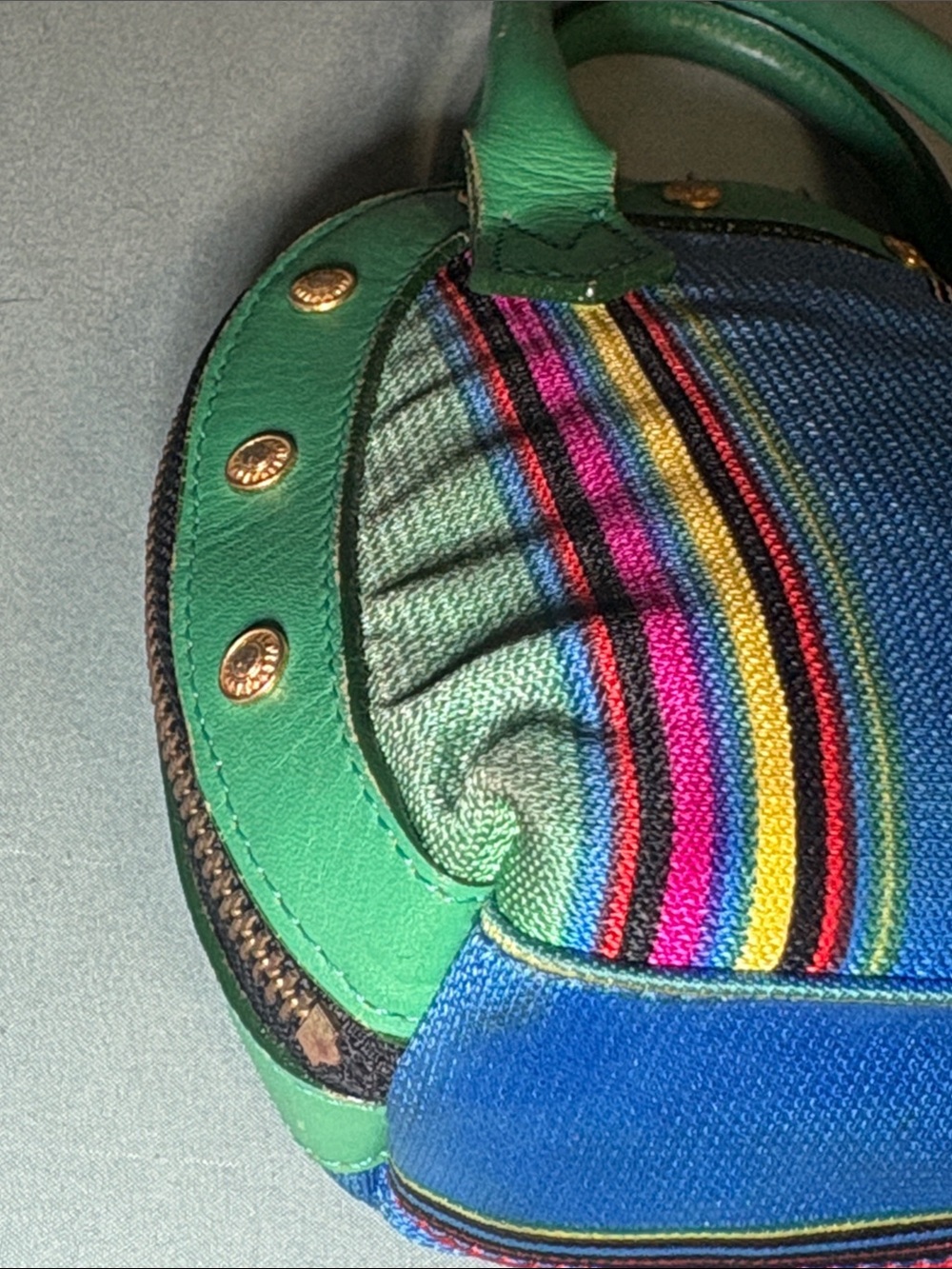Gianni Versace Sunburst Multi-Color Striped Canvas Mini Bowler Bag - Picture 13 of 16